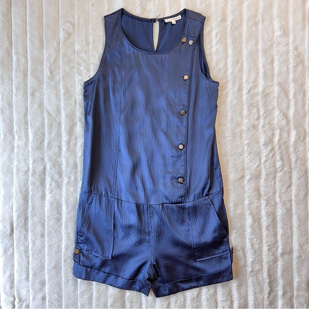 BA&SH navy blue hammered cotton silk Babette sleeveless romper